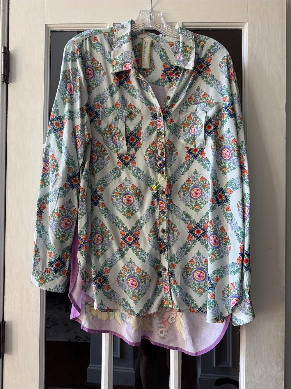 Aratta Mint Green Multi-Color Printed Button-Up Blouse